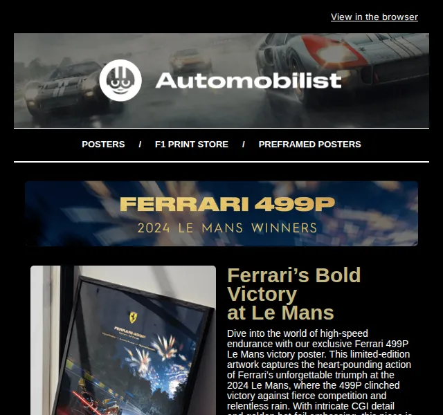 Automobilist: Ferrari 499P Le Mans plakát – červenec 2026 | Nuslet.cz