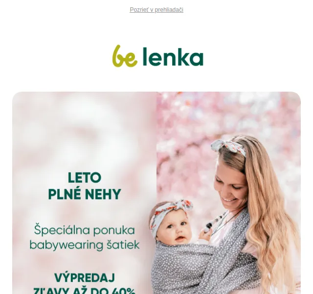 Be Lenka: Šatky na nosenie detí so zľavou až do 40 % – červenec 2026 | Nuslet.cz