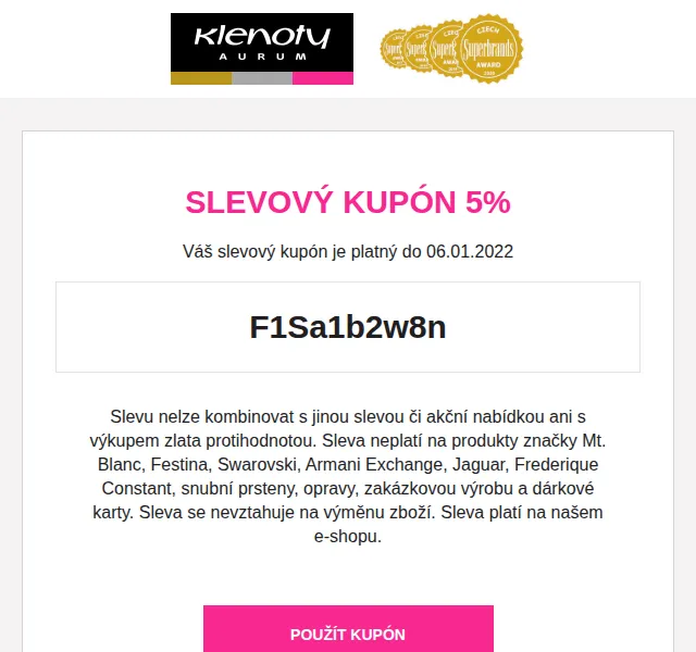 Klenoty Aurum: slevový kupón 5 % – červen 2026 | Nuslet.cz