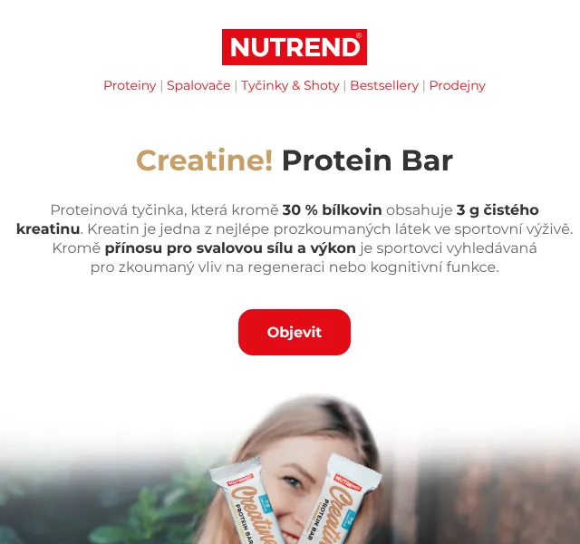 Nutrend: Creatine! Protein Bar – nová tyčinka – říjen 2026