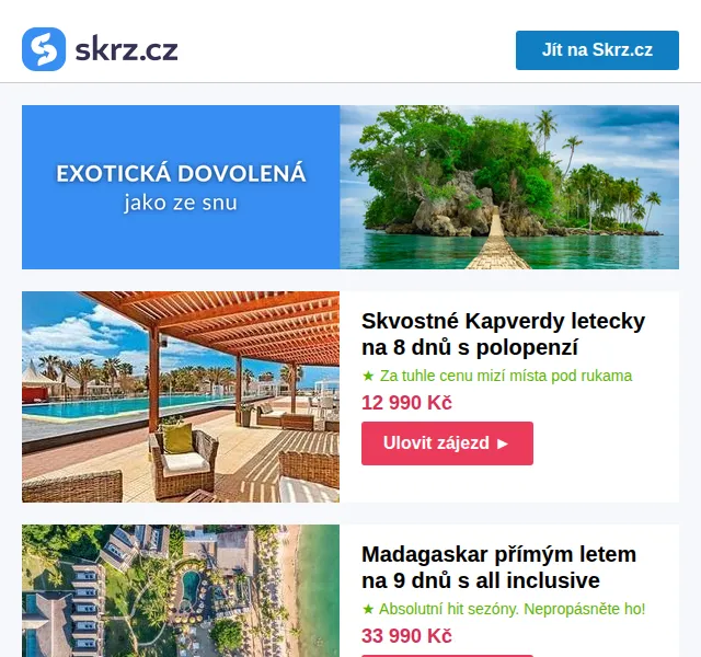 Skrz: Zájezdy do tropů od 12 390 Kč – červen 2026 | Nuslet.cz