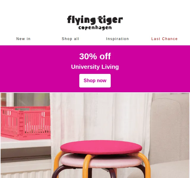 Flying Tiger Copenhagen: 30% sleva na University Living – září 2025 | Nuslet.cz