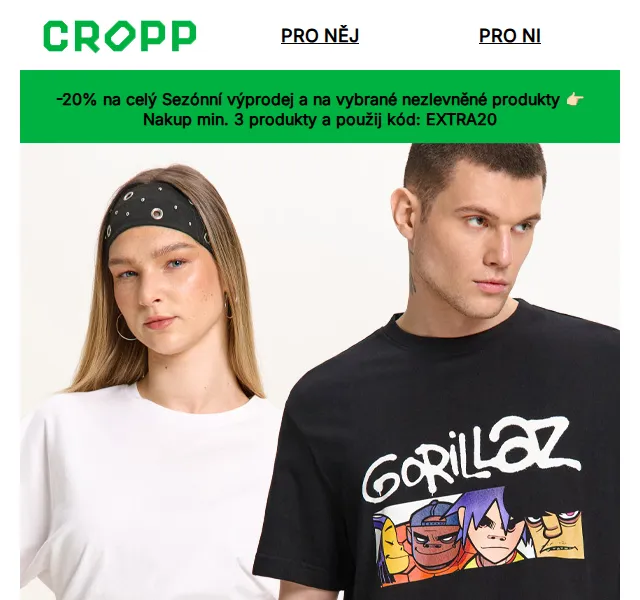 Cropp: Trička a džíny se slevou 20 % – duben 2026