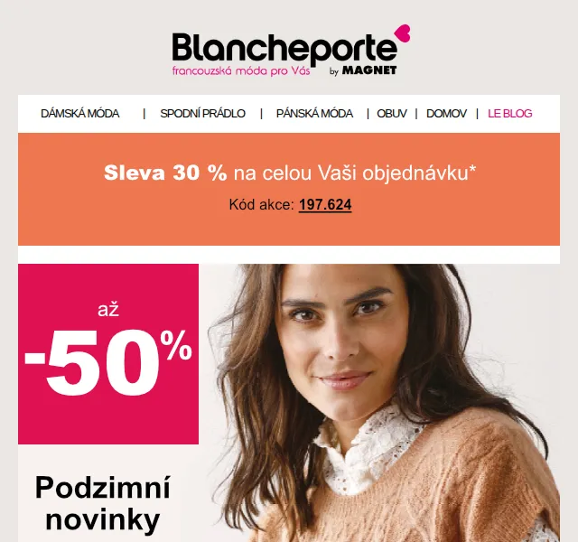 Blancheporte: Podzimní kolekce s 30% slevou – červenec 2026 | Nuslet.cz