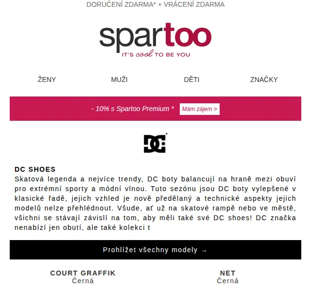 Spartoo.cz: Doručení zdarma DC Shoes, Schott, Geox – červenec 2026 | Nuslet.cz