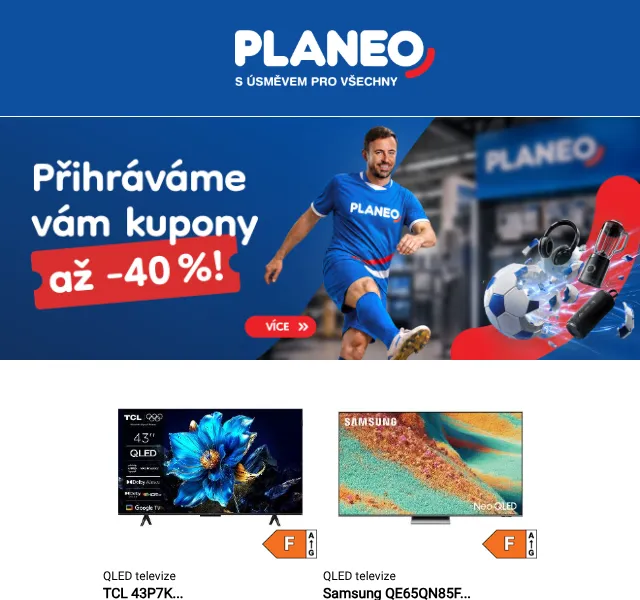 Planeo: Kupony až -40 % na QLED TV, notebooky – červenec 2026