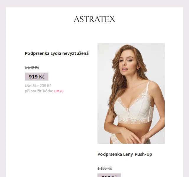 Astratex.cz: 20% sleva na podprsenky Lydia a Leny – červenec 2026 | Nuslet.cz
