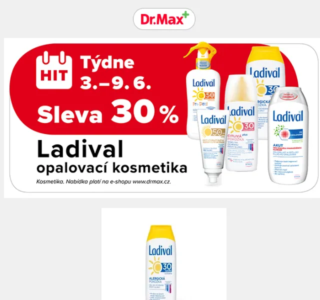 Dr.Max E-shop: SLEVA 30 % na opalovací kosmetiku Ladival – červenec 2026 | Nuslet.cz