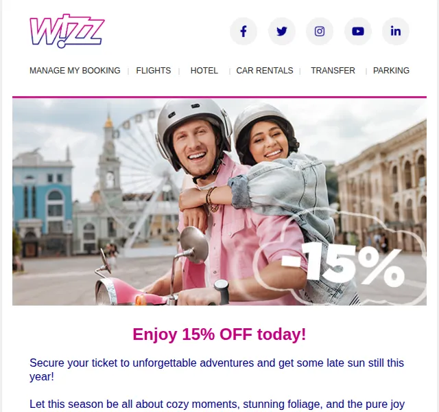 Wizz Air: 15% sleva na letenky – září–listopad 2026 | Nuslet.cz