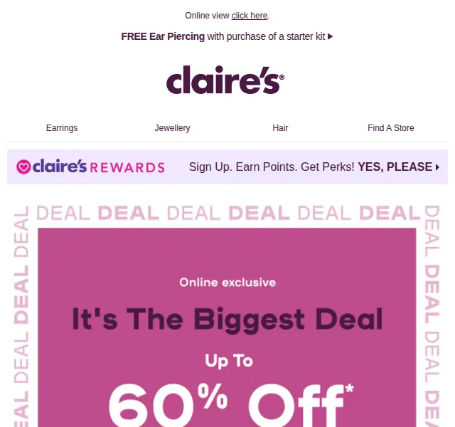 Claire's: sleva až 60 % na šperky a doplňky – červen 2026 | Nuslet.cz