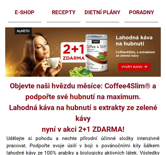 MyKETO: Coffee4Slim v akci 2+1 ZDARMA – červenec 2026 | Nuslet.cz