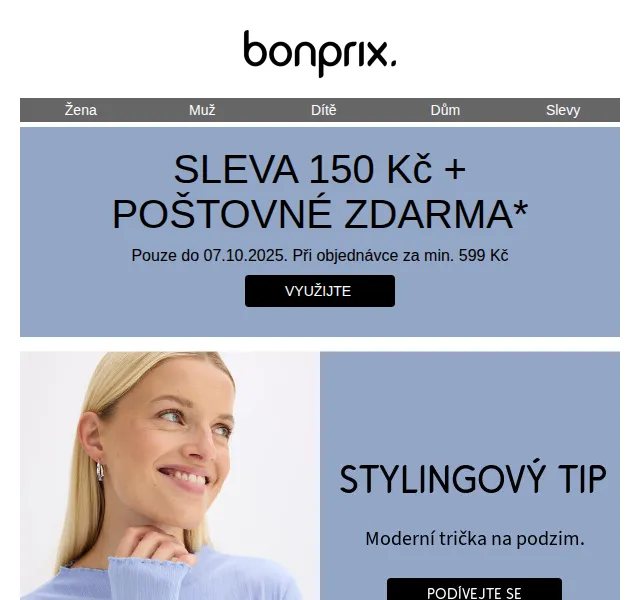 Bonprix: Sleva 150 Kč a poštovné zdarma – červenec 2026 | Nuslet.cz