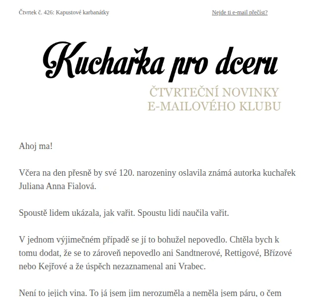 Florentýna - Kuchařka pro dceru: Kapustové karbanátky – červen 2026 | Nuslet.cz