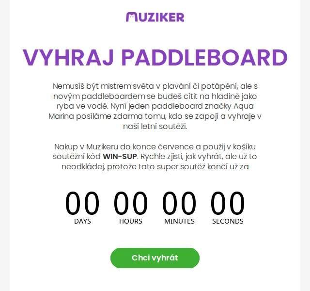 Muziker: Soutěž o paddleboard Aqua Marina + 10% sleva – červenec 2026 | Nuslet.cz