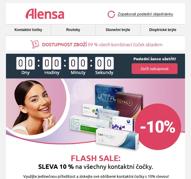 Alensa: Sleva 10 % na kontaktní čočky – červenec 2026 | Nuslet.cz