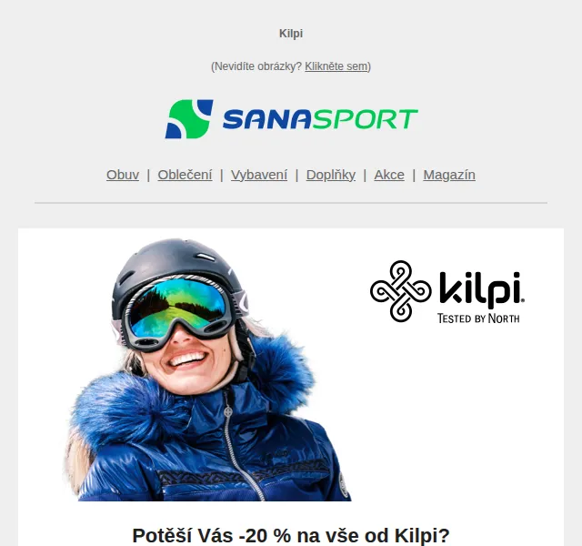 Sanasport: Sleva 20 % na vše od Kilpi – červen 2026 | Nuslet.cz