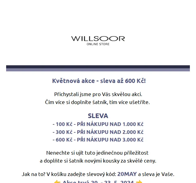 Košile Willsoor: sleva až 600 Kč při nákupu – červen 2026 | Nuslet.cz