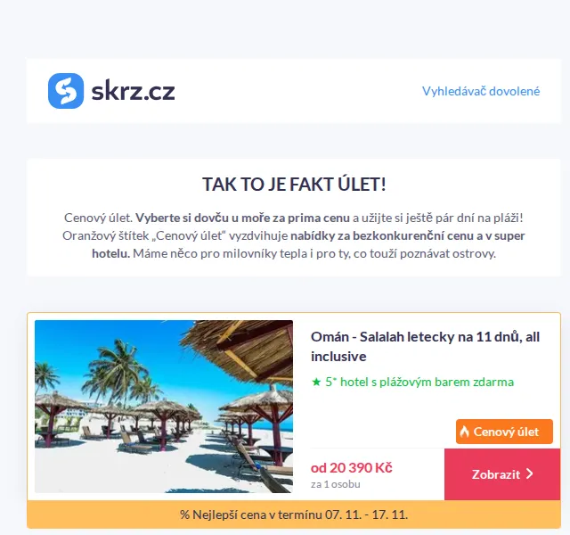Skrz: Cenové úlety dovolených – červen 2026 | Nuslet.cz