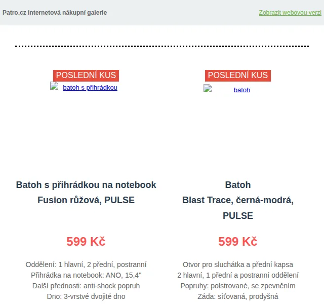 Patro.cz: Batohy ve výprodeji od 599 Kč – červenec 2026 | Nuslet.cz