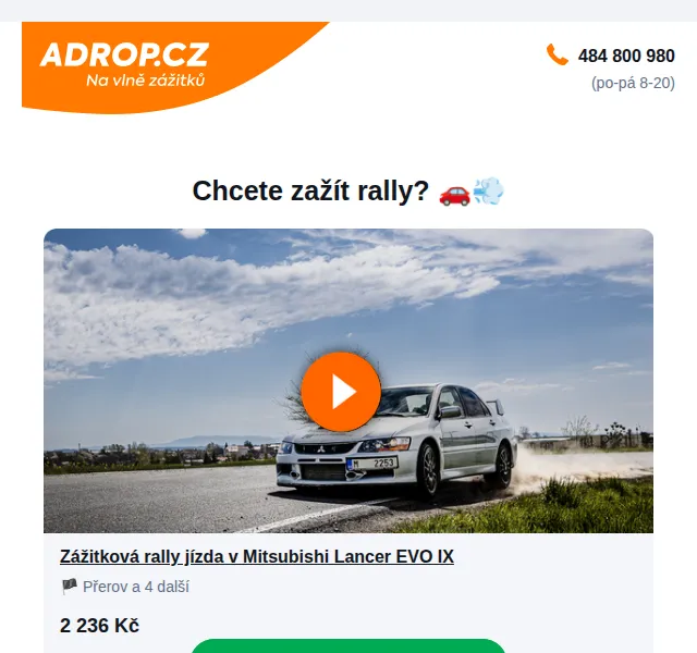 Adrop: Zážitková rally jízda Mitsubishi Lancer EVO IX od 2 236 Kč – červenec 2026 | Nuslet.cz