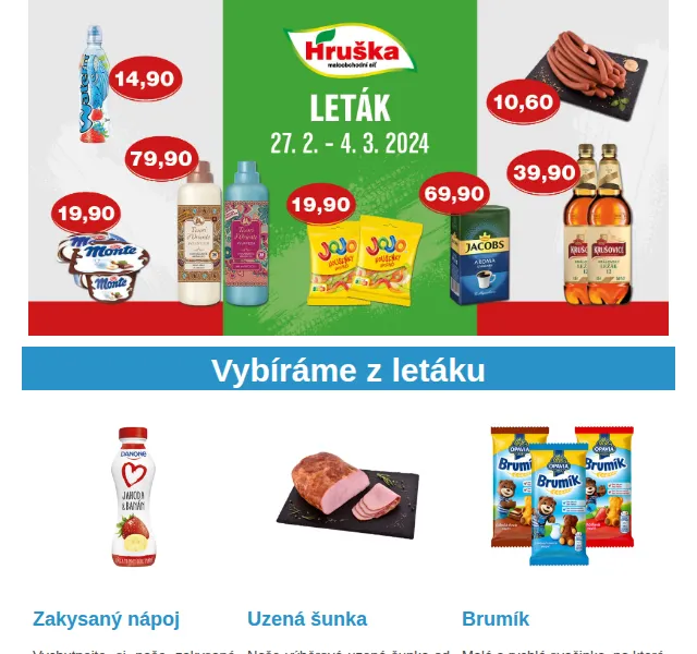 Váš HRUŠKA tým: Sleva na zakysané nápoje a uzenou šunku – červen 2026 | Nuslet.cz