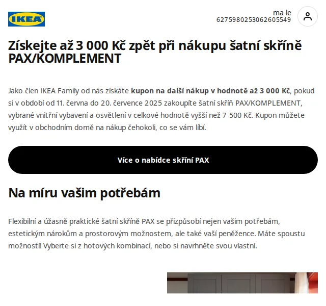 IKEA: Až 3 000 Kč zpět při nákupu šatní skříně PAX – červenec 2026 | Nuslet.cz