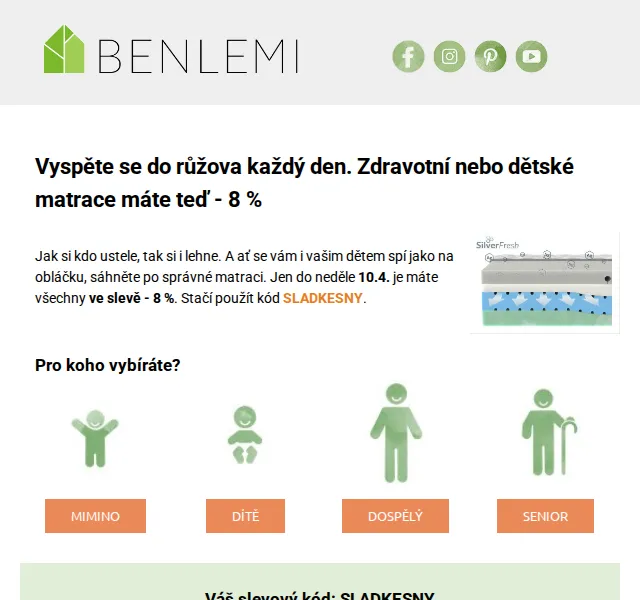 Michal z rodiny Benlemi: Matrace se slevou 8 % – červenec 2026 | Nuslet.cz