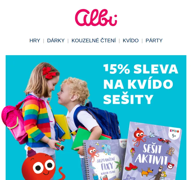Albi: Sleva 15 % na Kvído sešity – červenec 2026 | Nuslet.cz