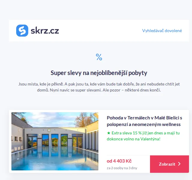Vánoce na Skrz: Termály na Valentýna se slevou 33 % – červenec 2026 | Nuslet.cz