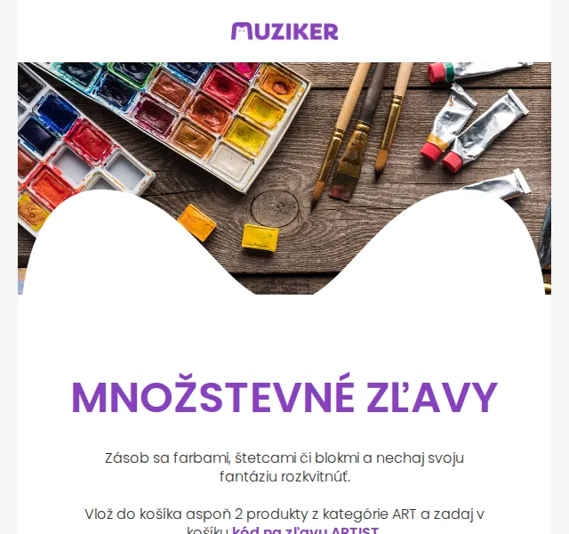 Muziker: Množstevní slevy ART a 15% kód – červenec 2026 | Nuslet.cz
