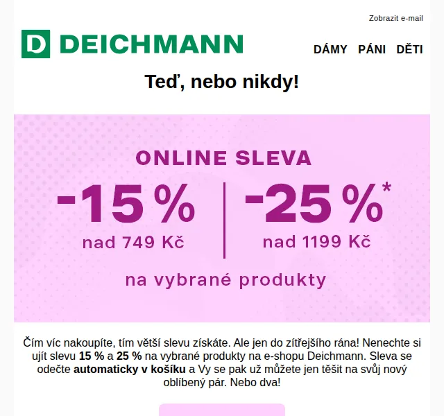 Deichmann: sleva až 25 % na obuv – duben 2026 | Nuslet.cz