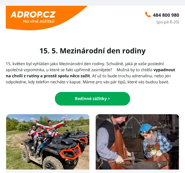 Adrop.cz: Rodinné zážitky a kurzy – květen 2026