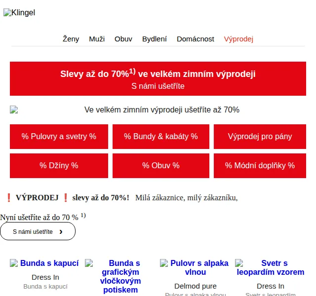 KLiNGEL: Zimní výprodej – slevy až 70 % + dárek – červen 2026 | Nuslet.cz