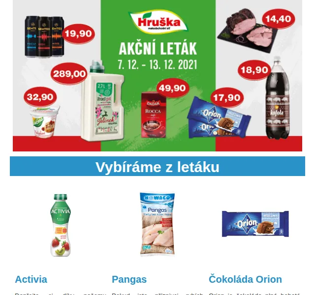 Váš HRUŠKA tým: Activia, Pangas, Orion slevy – červen 2026 | Nuslet.cz