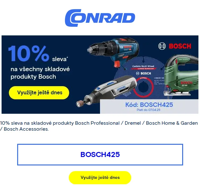 Conrad Electronic: 10% sleva Bosch Professional/Dremel – červenec 2026 | Nuslet.cz