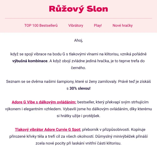 RuzovySlon.cz: Adore vibrátory – 30 % slevový kód – září 2026