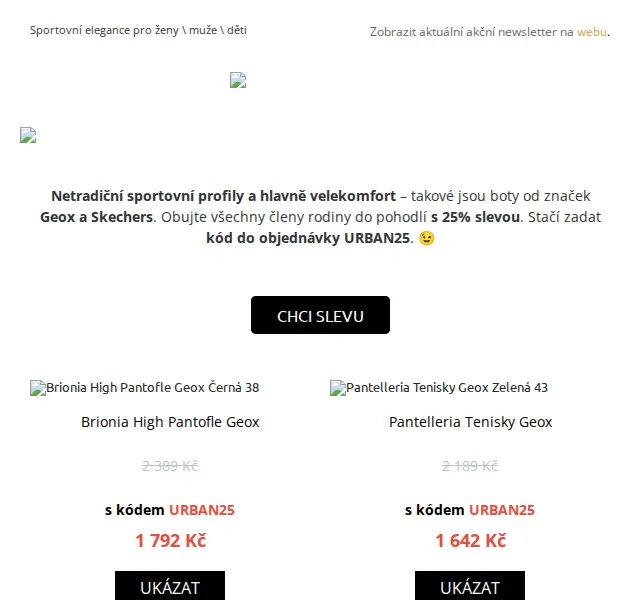 UrbanStore: -25 % na boty Geox a Skechers – červen 2026 | Nuslet.cz