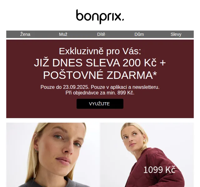 bonprix: sleva 200 Kč + poštovné zdarma – červenec 2026 | Nuslet.cz