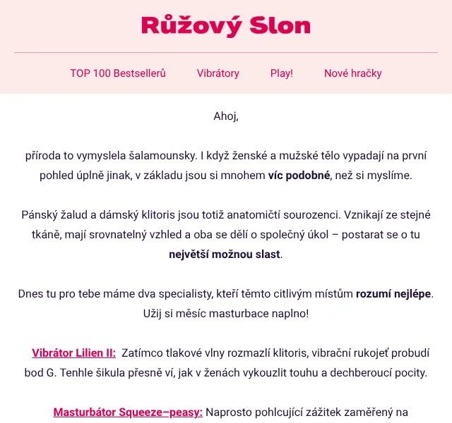 RuzovySlon.cz: Vibrátor + masturbátor 30 % sleva – Květen 2026