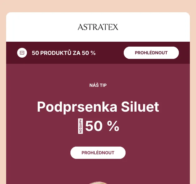Astratex.cz: Sleva 50 % na podprsenky – září 2026
