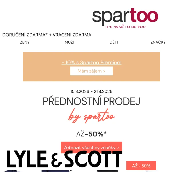 Spartoo.cz: sleva až -50% Lyle & Scott, Patagonia – srpen
