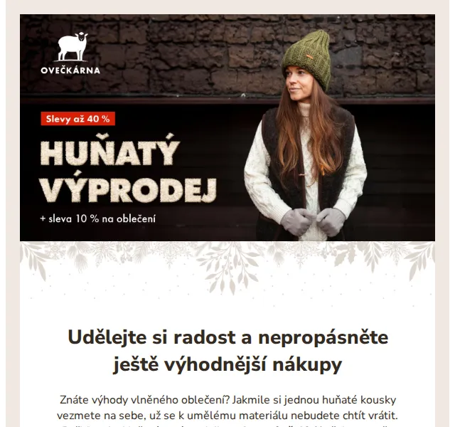 Ovečkárna: Slevy až 40 % na vlněné oblečení + extra 10% sleva – červen 2026 | Nuslet.cz