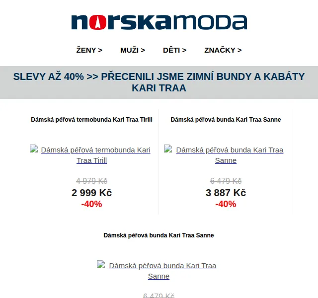 Norskamoda.cz: Slevy až 50 % na bundy Kari Traa – červen 2026 | Nuslet.cz