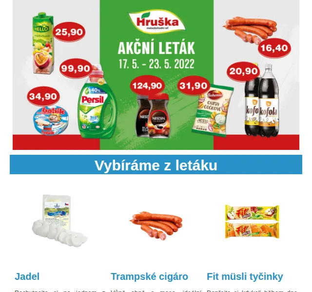 Váš HRUŠKA tým: Slevy v letáku – Jadel, Trampské cigáro – červenec 2026 | Nuslet.cz