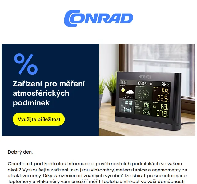 Conrad Electronic: Meteostanice a vlhkoměry se slevou až 20 % – červen 2026 | Nuslet.cz
