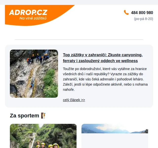 Adrop: zážitky v zahraničí – canyoning, ferraty, wellness – červenec 2026 | Nuslet.cz