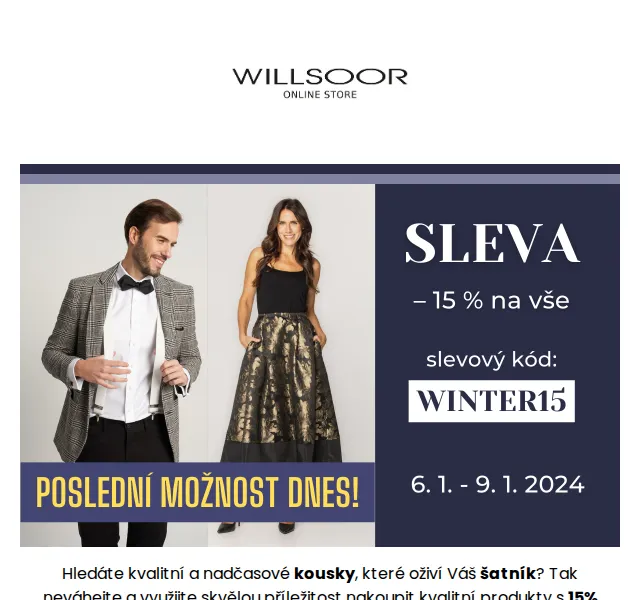 Košile Willsoor: 15% sleva na vše – červenec 2026 | Nuslet.cz
