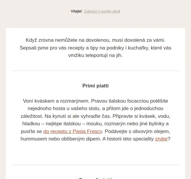 Jídlo a radost: Italská hostina s recepty a tipy – červenec 2026 | Nuslet.cz