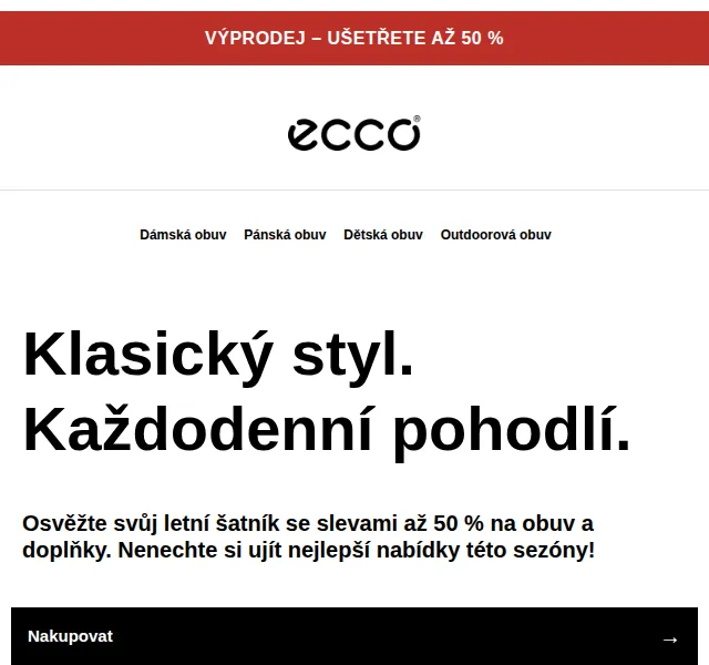 ECCO: sleva až 50 % na boty – září 2026