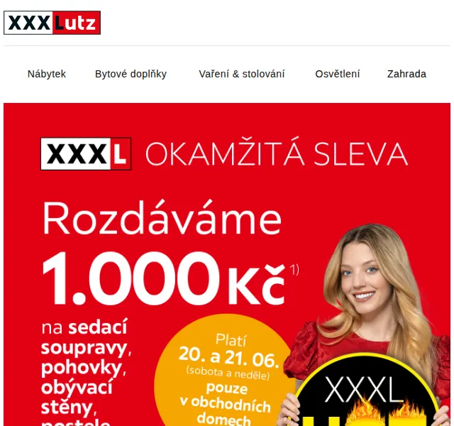 XXXLutz: sleva 1.000 Kč na nábytek – červen 2026